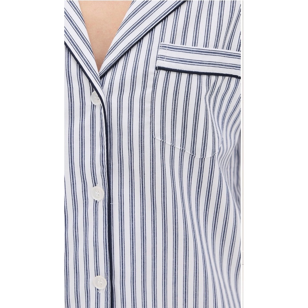 Petite Plume French Ticking Twill Pajama Top Womens M Navy White Stripe Preppy - Picture 11 of 11